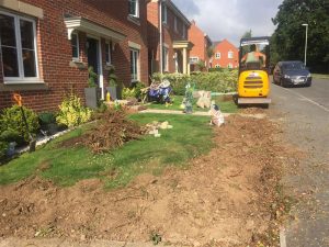Readying this Exeter front garden for its new artificial lawn