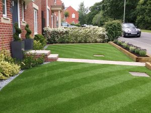 Finished front garden with new artificial lawn in Exeter