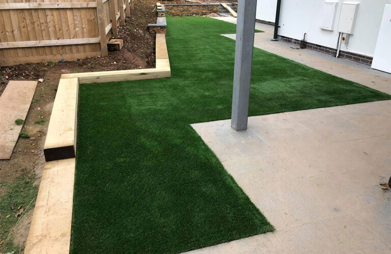 New build development back garden with artificial grass